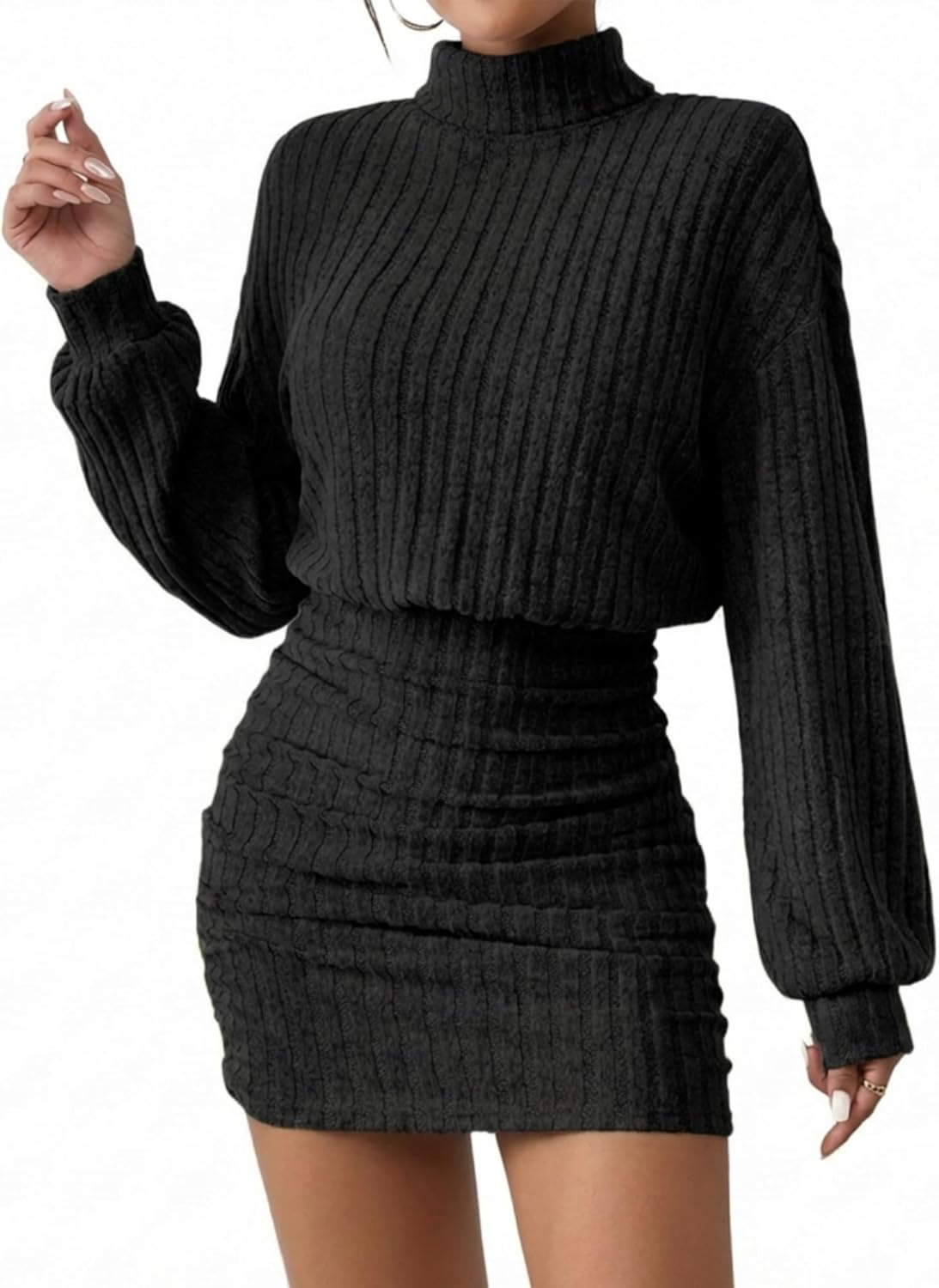 Womens Pullover Sweater Dress Ribbed Knit Bodycon Dress Turtle Neck Long Sleeve Cute Short Mini Dresses 2025 Fall