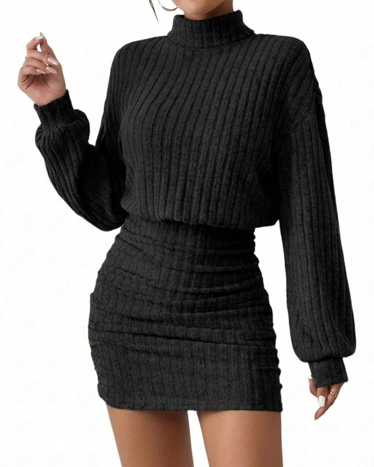 Womens Pullover Sweater Dress Ribbed Knit Bodycon Dress Turtle Neck Long Sleeve Cute Short Mini Dresses 2025 Fall