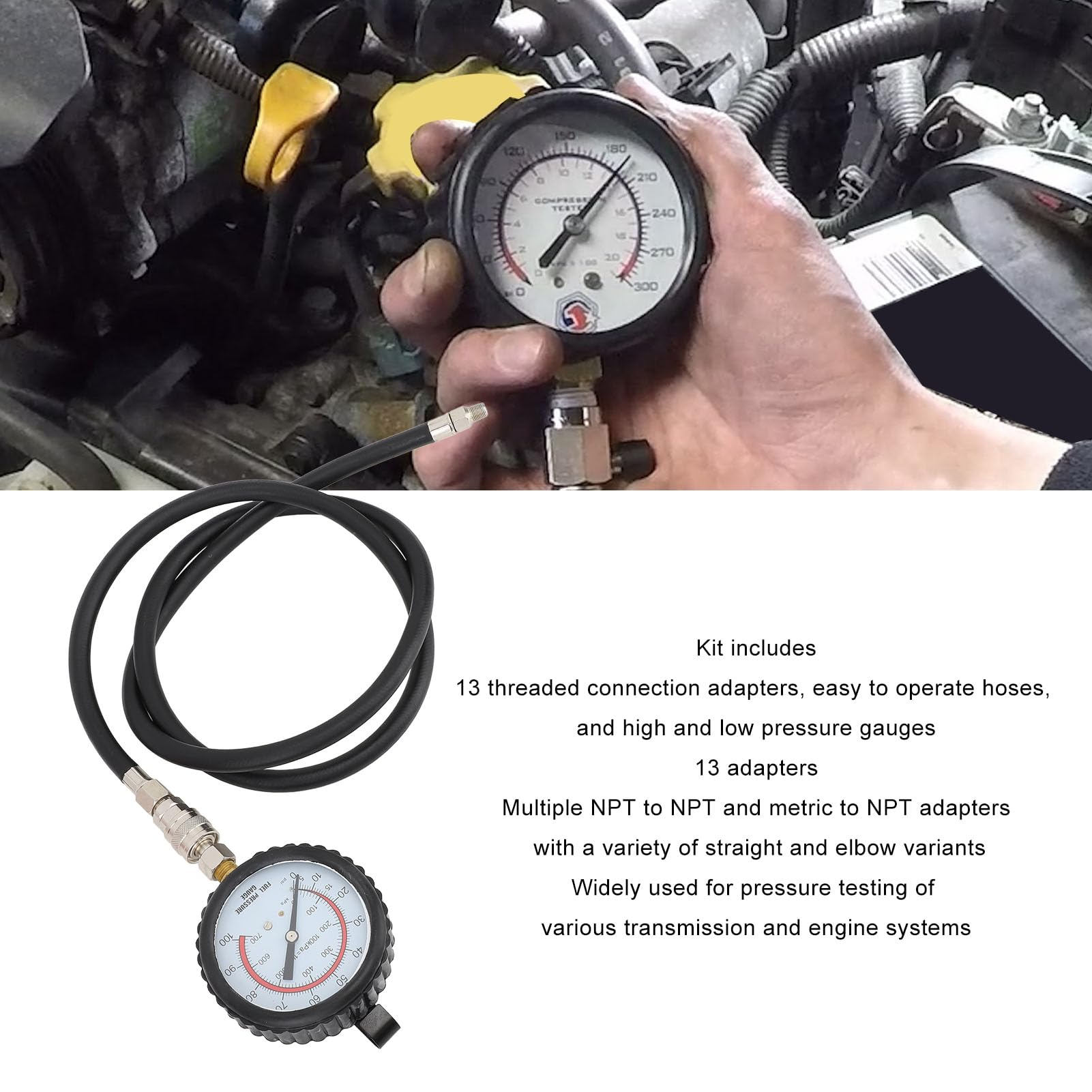 Akozon Engine e Transmission Oil Pressure Tester MD3036 - Garliege Ad Alta Pressione a Bassa Pressione con 13 Adattatori Diagnostica Accurata