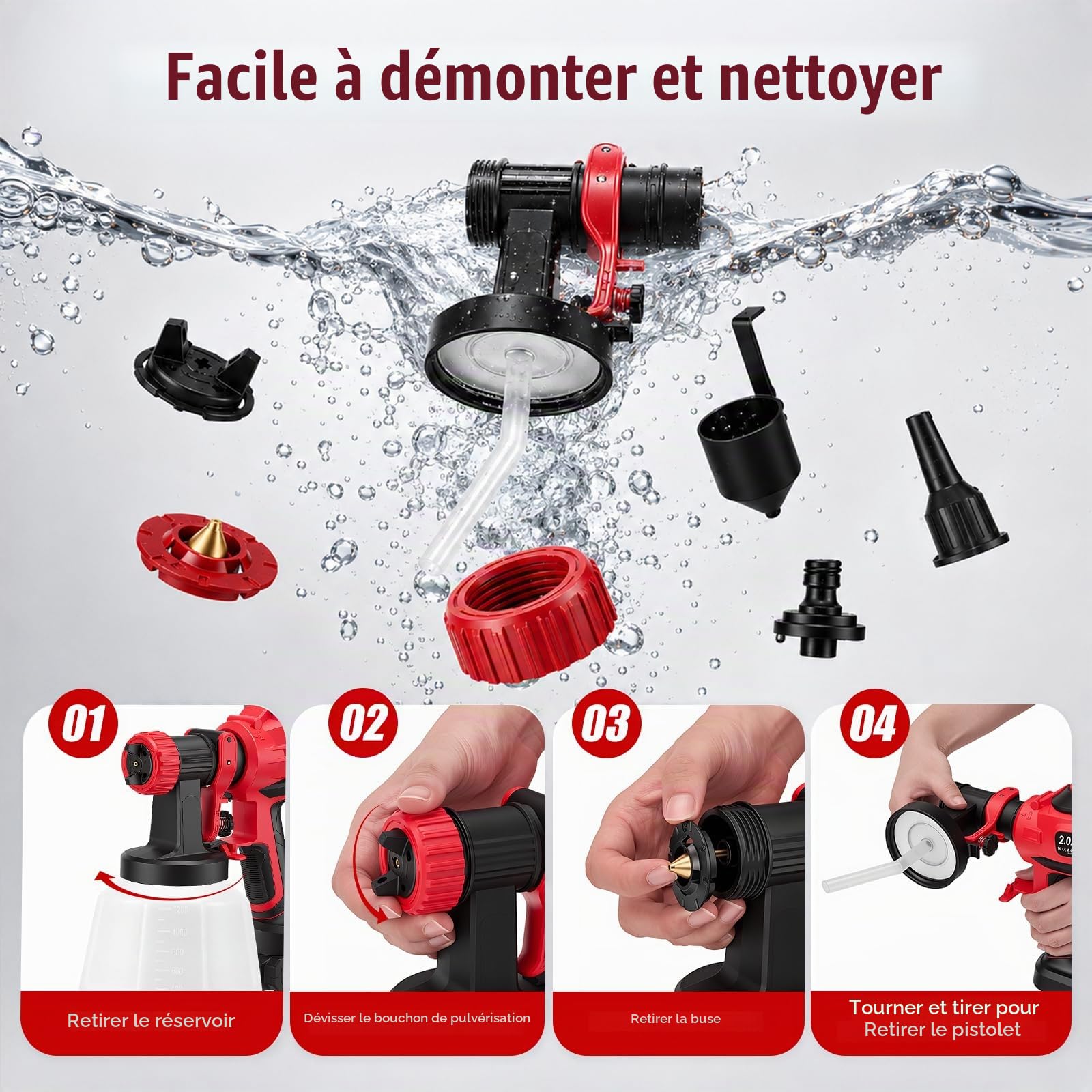 Pistolet à Peinture sans Fil 21V HVLP 800 ML/Min avec 5 Buses, Réservoir 1200 ML & 2 Batteries – 3 Modes de Pulvérisation pour Meubles, Clôtures, Portes & Bricolage