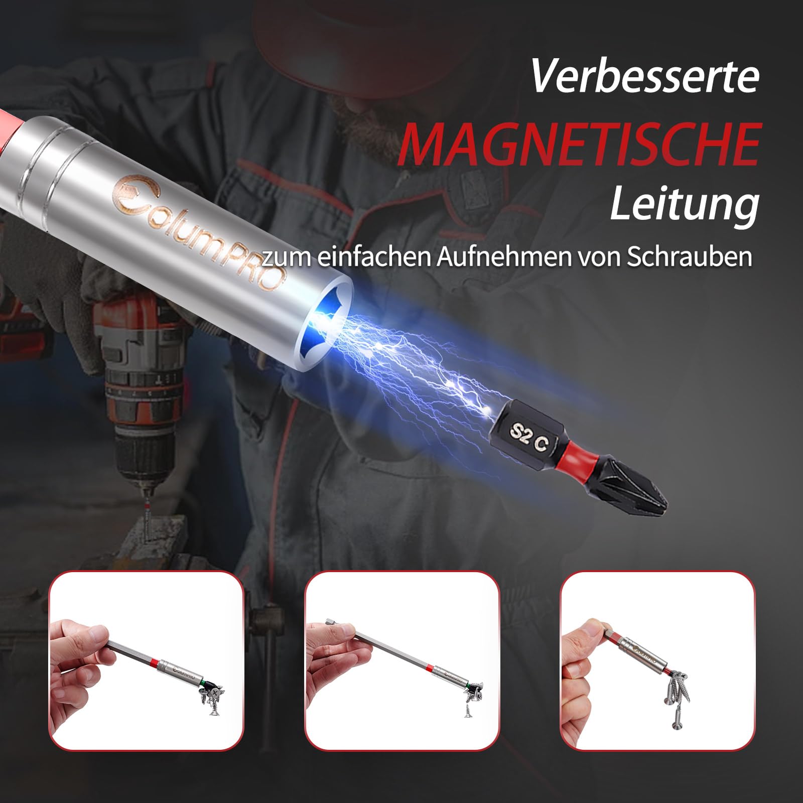 Lot de 6 supports de clé d'extension magnétiques en acier S2 de 60, 100, 150 mm