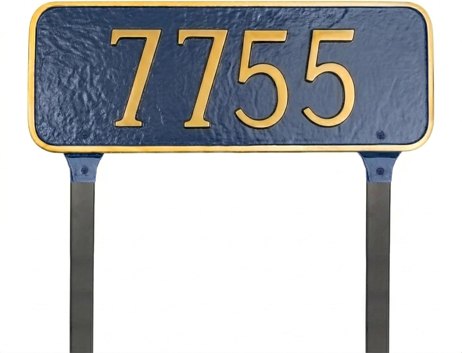Montague Metal Products Personalized Cast Metal Yard Address Plaque - USA Made - Custom House Number Sign - Rectangle 6" x 15.5" - Sea Blue with Gold Numbers