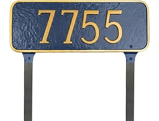 Montague Metal Products Personalized Cast Metal Yard Address Plaque - USA Made - Custom House Number Sign - Rectangle 6" x 15.5" - Sea Blue with Gold Numbers