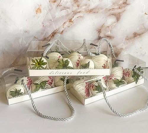 Miniatura 3 de Paquete de 20 cajas de fresas cubiertas de chocolate transparente, 7.2 x 2.5 x 2.5 x 2.5 pulgadas, cajas de macarrón, cajas de trufa de chocolate,