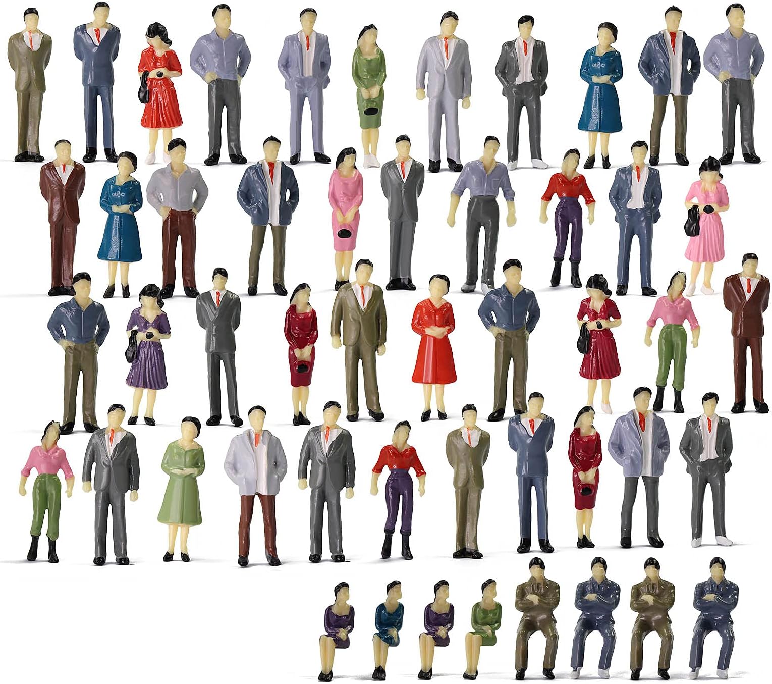 P50 50pcs Model Trains Architectural 1:50 Scale Painted Figures O scale sitting and standing people for miniature scenes New