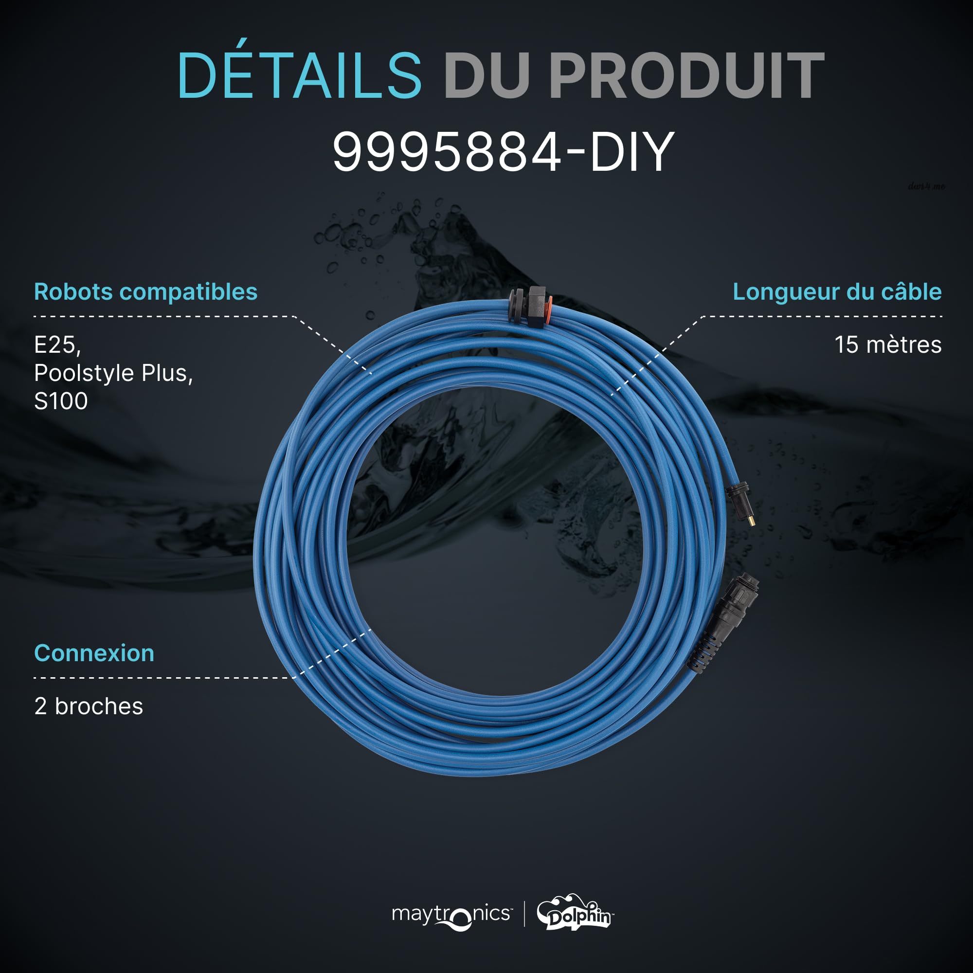 Dolphin Pièce détachée Câble Bleu de 15 mètres pour Plus de mobilité - Référence 9995884-DIY