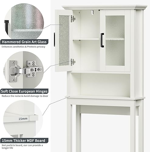 Miniatura 5 de Armario de almacenamiento sobre el inodoro, organizador de baño sobre el inodoro con puertas y estante ajustable, marco grueso sobre el armario de