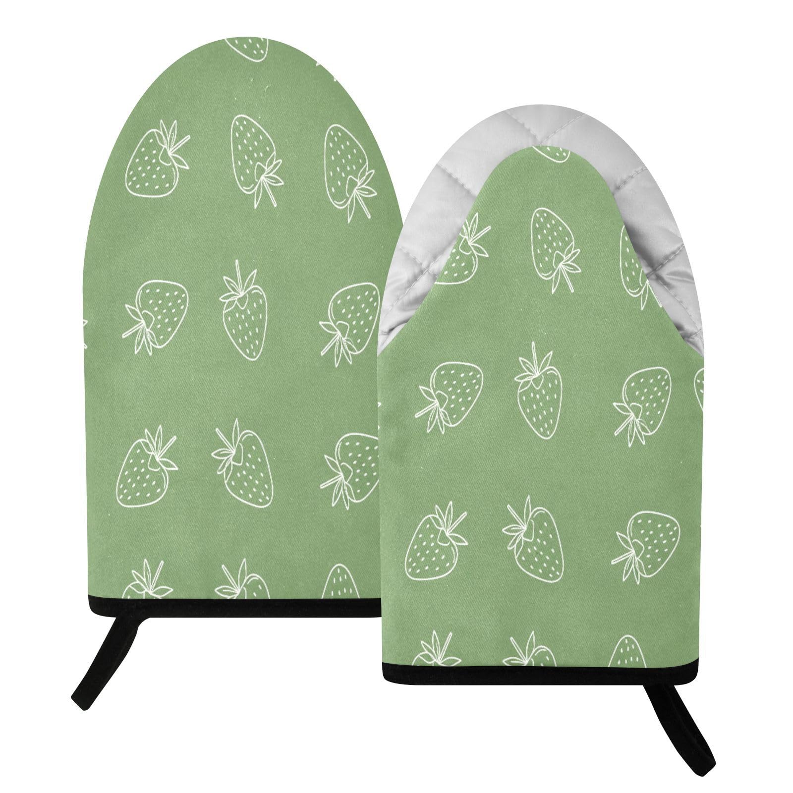 BURSTDDY Strawberry Sketch Oven Mitt,Heat Resistant Kitchen Mitts for Cooking