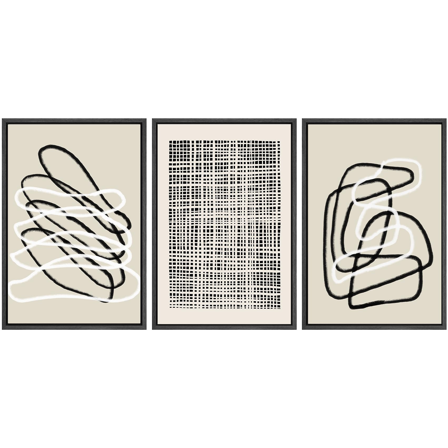 SIGNWIN Framed Canvas Print Wall Art Set Blue White Grunge Geometric Pattern Abstract Shapes Cozy Neutral Decorative Contemporary Minimal for Living Room, Bedroom, Office - 24"x36"x3 Natural — view 79