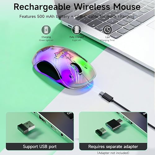 Miniatura 4 de memzuoix Ratón inalámbrico LED de 2.4 G, mouse ergonómico recargable con cubierta desmontable, 1200 DPI portátil óptico para computadora portátil