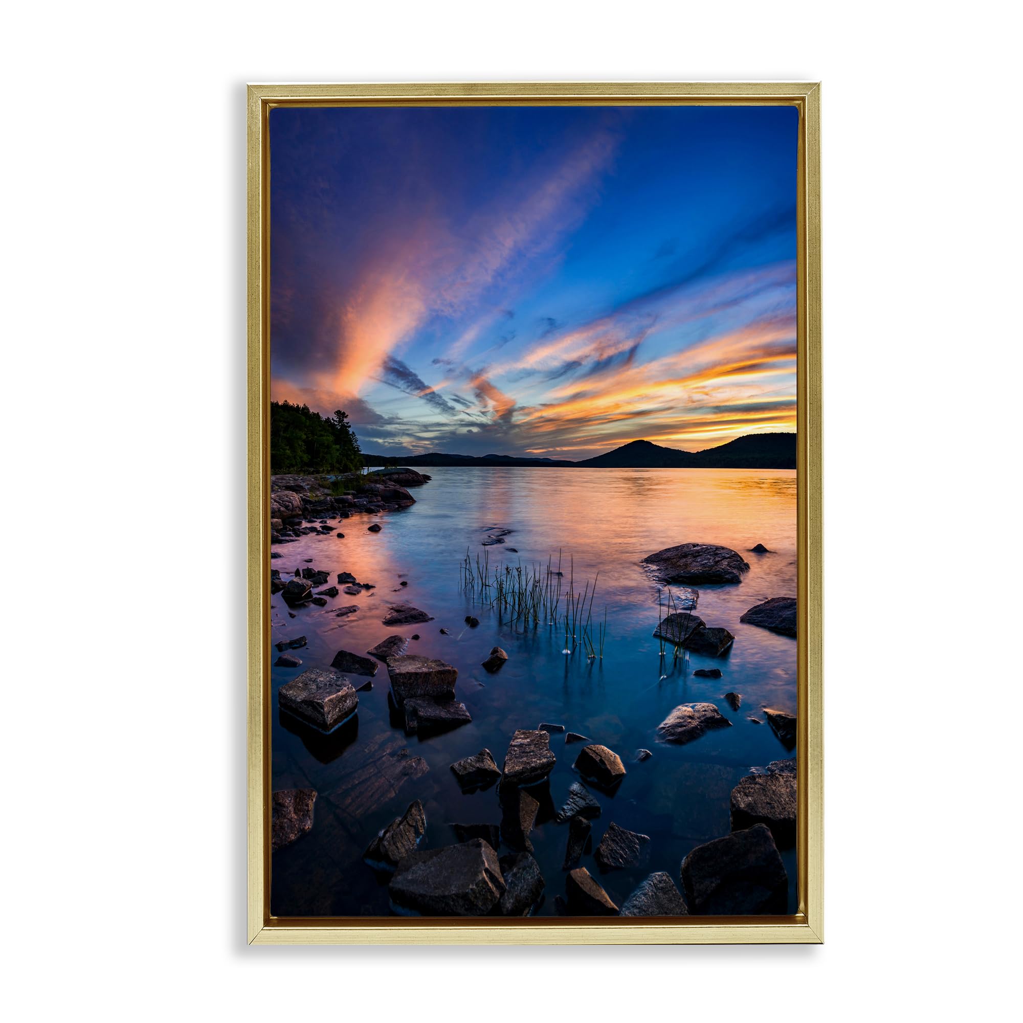 Stupell Industries Metallic Gold (Matte) Sunrise On Piseco Lake Serenity, 16 X 24 Inch Canvas In Floater Frame