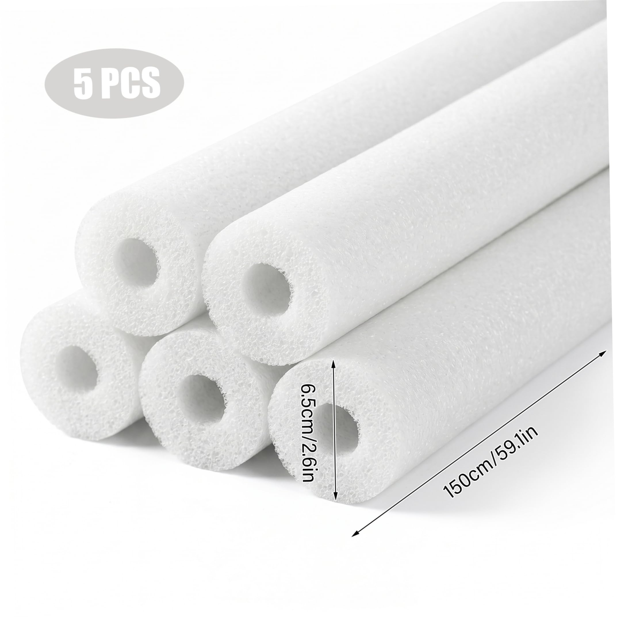 Jumbo Pool Noodle 5 Piezas Claro Blanco 59 Pulgadas | Construcción hueca liviana, segura para niños, para diversión en la piscina de verano