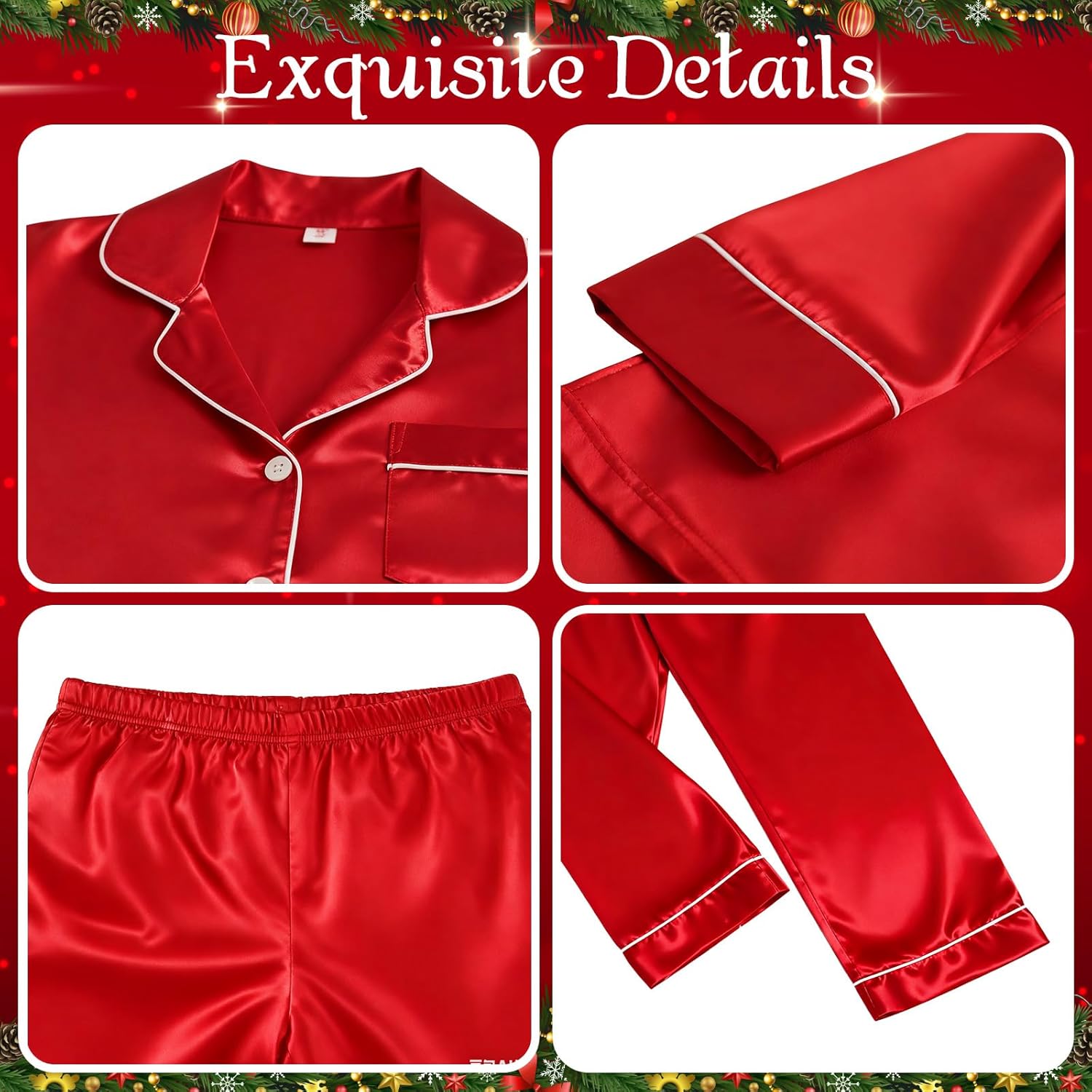 Christmas Women Satin Silk Pajamas Long Sleeve Sleepwear 2 Piece Button Up Pjs Set Xams Soft Loungewear - Image 4