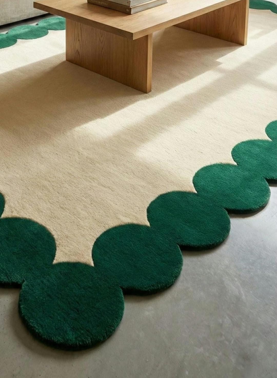 Hand-Knotted Area Rug, Olive Green, Wool, Square Dot Pattern, Contemporary Style (Cream with Green Border, 8 * 10 feet)