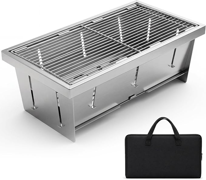 Portable Stainless Steel Charcoal Grill, Foldable Tabletop BBQ Grill for