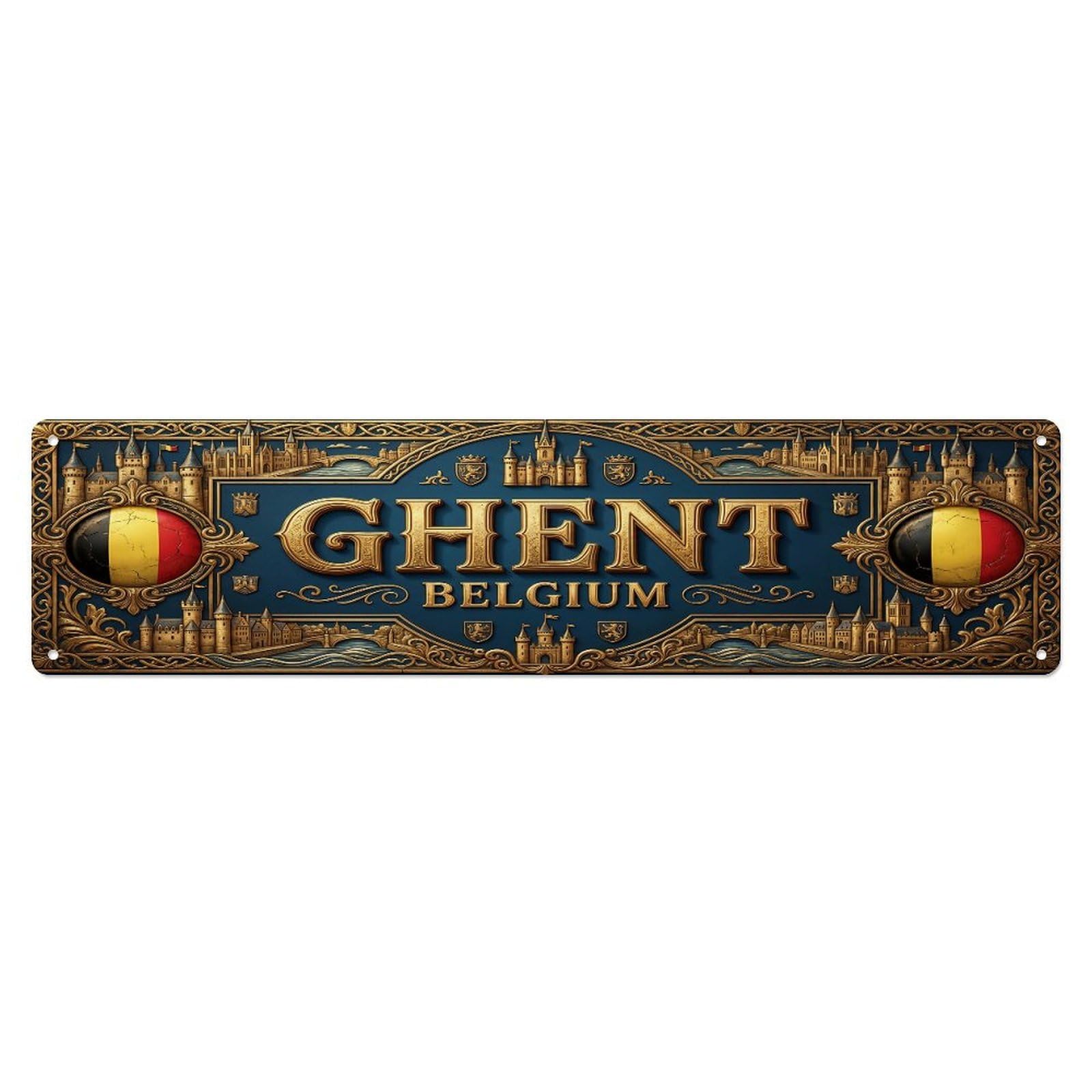 Vintage Ghent Belgium Flag Pattern Metal Tin Sign