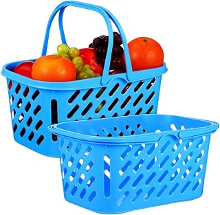 Toyvian 2 Piezas Cestas de Plástico para Asa de Unidades Pequeñas Cestas de Compras Reutilizables para Almacenamiento de Juguetes y Artículos Diversos Color Azul Lago