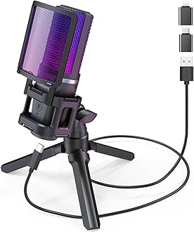 ZealSound Gaming USB Microphone for PC,RGB Condenser Computer Mic with Tripod Stand,Quick Mute,Gain Control for Gaming,Streaming,Podcasting,Recording,ASMR,Cardioid Mic Kit for Laptop/PS4/PS5/Phone