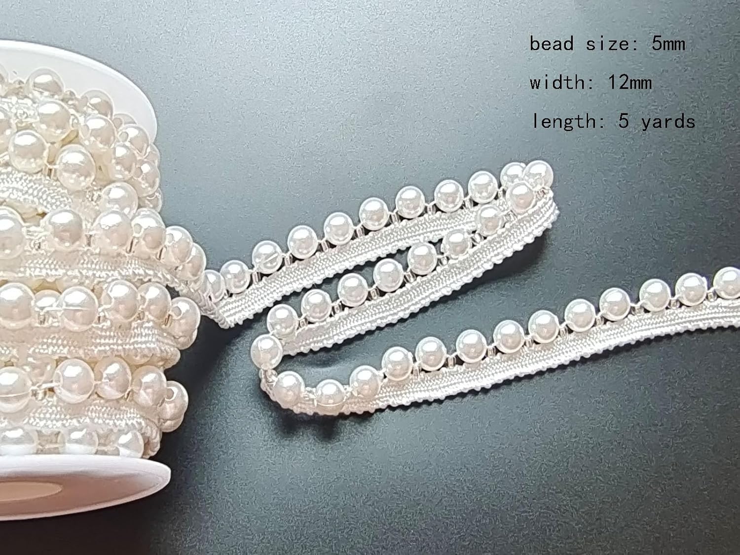 Bead Trim 5 Yards 5mm Faux White Pearl Beaded Fringe Trim for Sewing Craft DIY(5mm,2002)