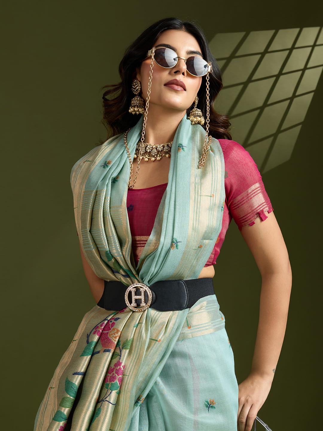 SGF11 Women's Kanjivaram Pure Cotton Linen Soft Silk Saree With Unstitched Blouse Piece product image 2