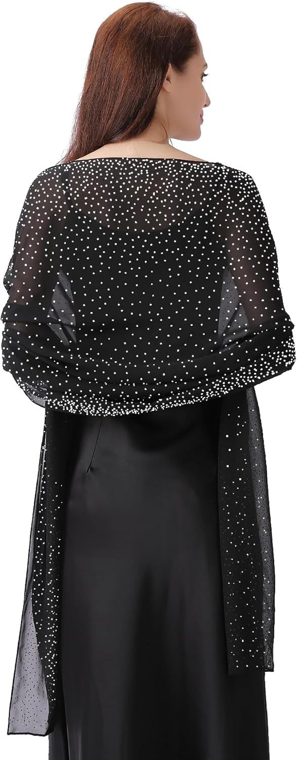Ladiery Shawl and Wraps for Evening Dresses, Soft Sheer Chiffon Sparkly Rhinestone Wedding Scarf Formal Shawl Wraps for Women - Amazon product rated Grade A