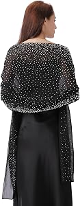 Ladiery Shawl and Wraps for Evening Dresses, Soft Sheer Chiffon Sparkly Rhinestone Wedding Scarf Formal Shawl Wraps for Women