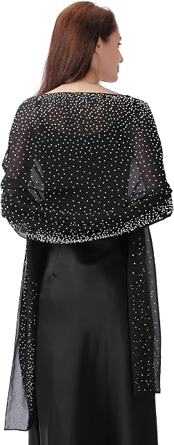Ladiery Shawl et enveloppes pour robes de soirée, Mousseline douce Mousseuse Sparkly Strass Echarpe formelle de mariage Châle en cuir pour femmes