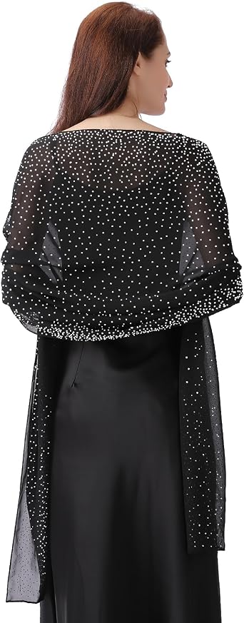 Ladiery Shawl and Wraps for Evening Dresses, Soft Sheer Chiffon Sparkly Rhinestone Wedding Scarf Formal Shawl Wraps for Women
