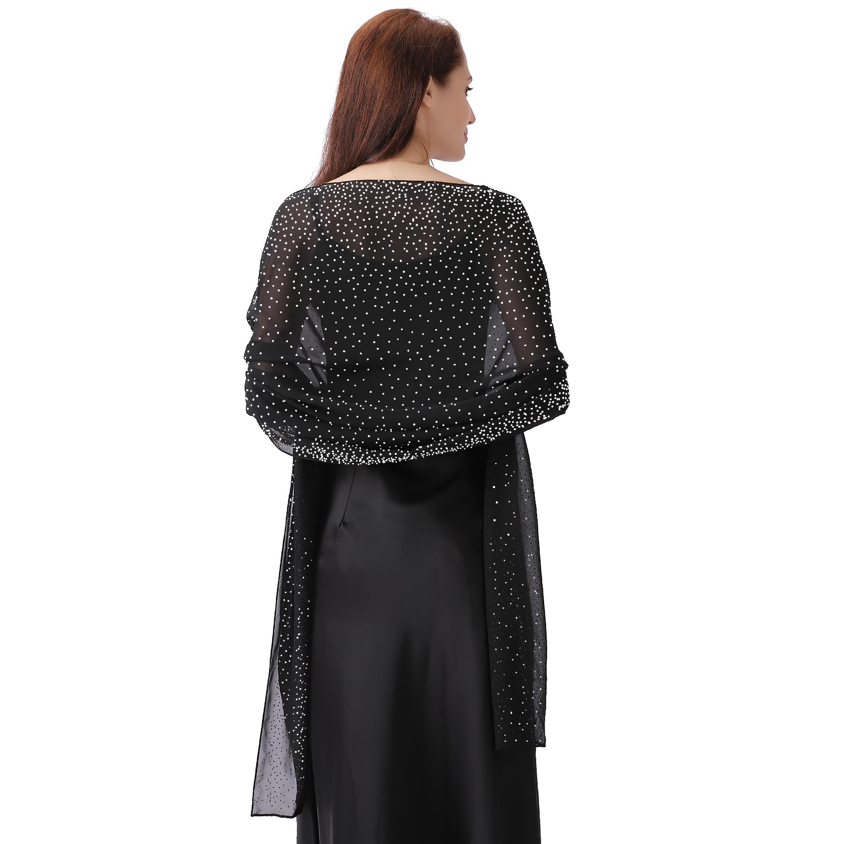 Ladiery Shawl and Wraps for Evening Dresses, Soft Sheer Chiffon Sparkly Rhinestone Wedding Scarf Formal Shawl Wraps for Women
