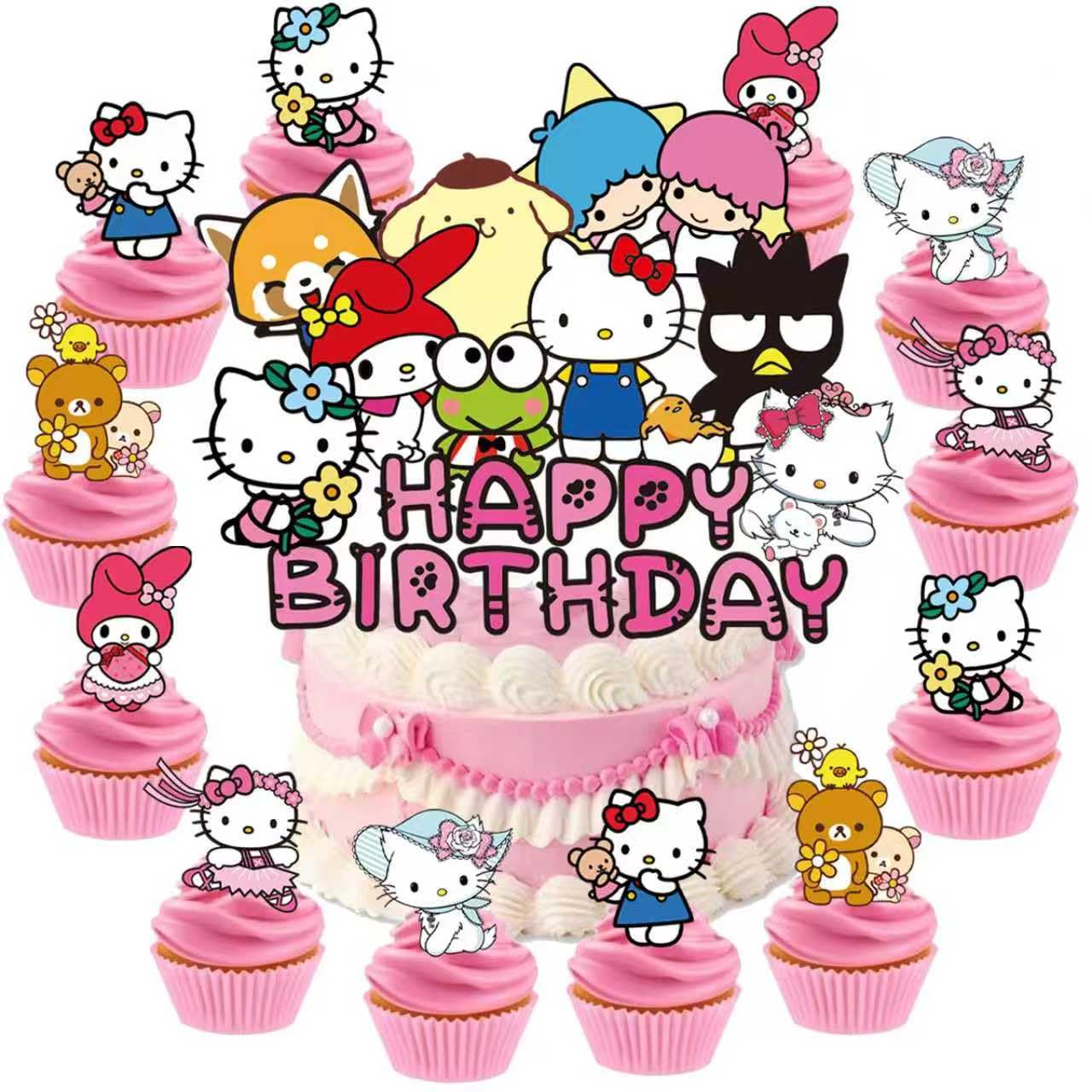 25 Pcs Cat Cupcake Toppers, Happy Birthday Décor, Cupcake Decorations for Kids' Birthdays Party Supplies Decorations (F red)