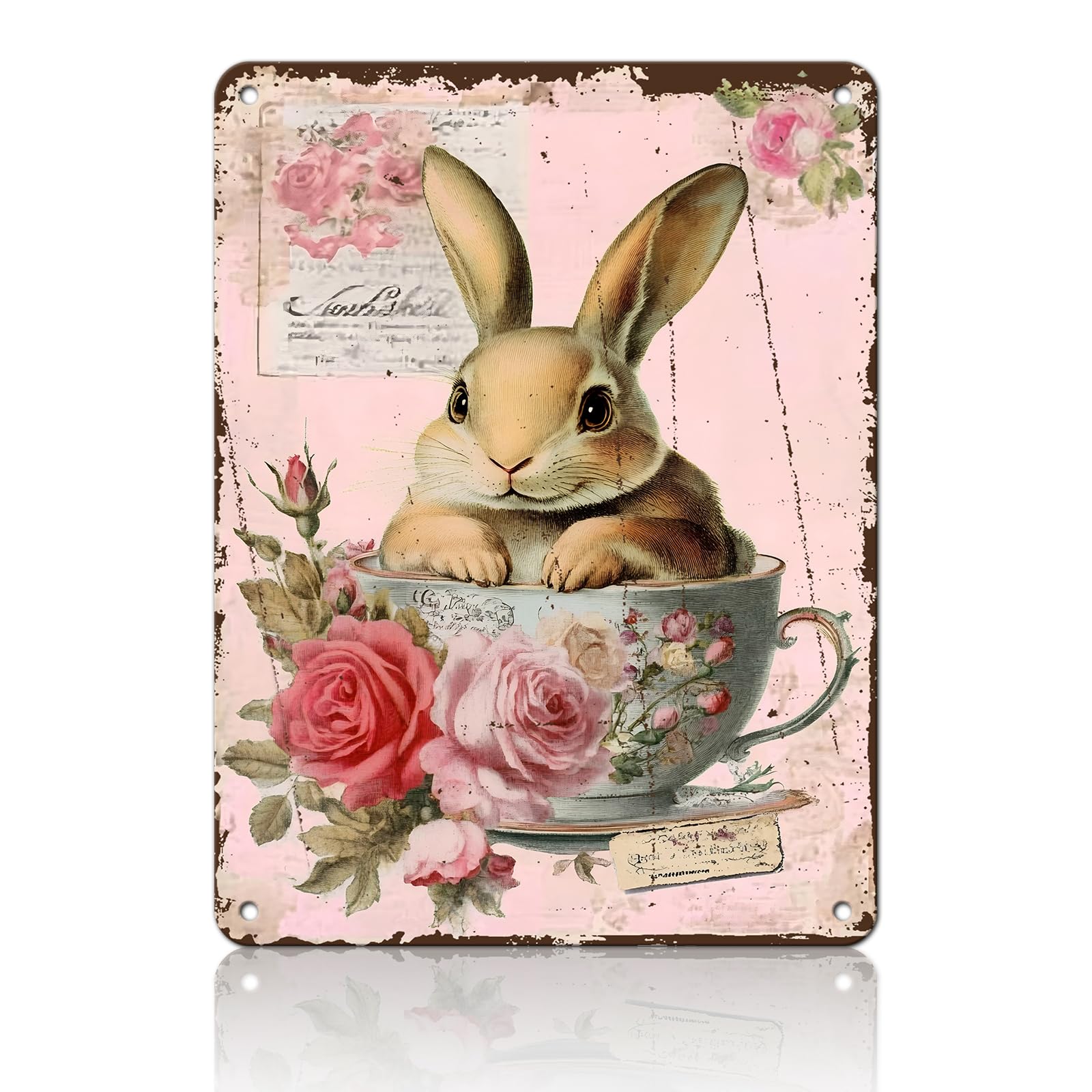 Anceky Rabbit in Teacup Sign Funny Metal Tin Sign Wall Decor for Home Bar Cafe Kitchen Garage 12×16 Inch