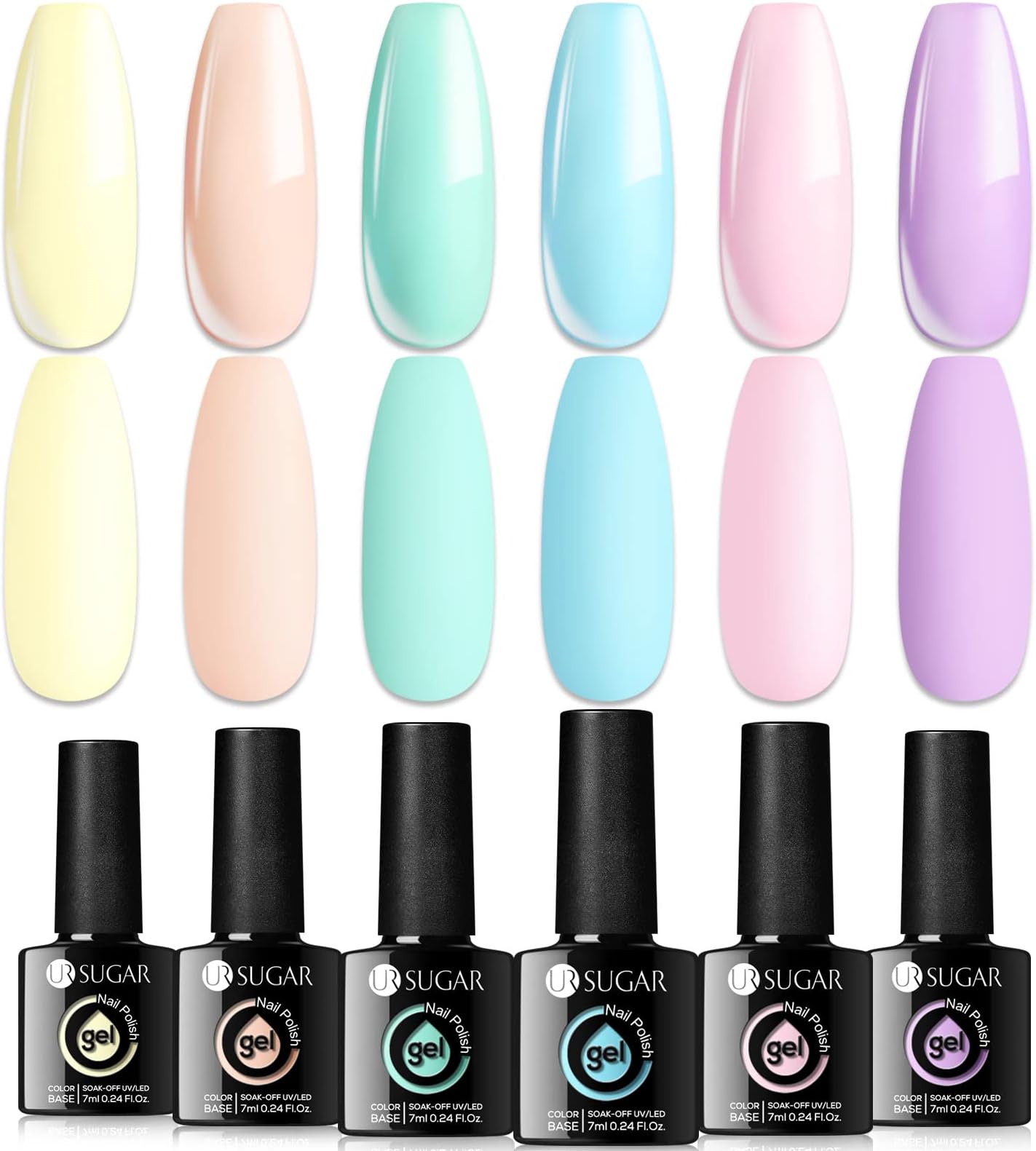 UR SUGAR Pastel Gel Nail Polish Set Marshmallow Macaron Spring Summer Nude Pink Color Gel Soak Off UV Gel Polish Set 7.5ml Nail Lamp Gel Kit for Women Girlfriend Gift on Easter Carnival Evergreen Party