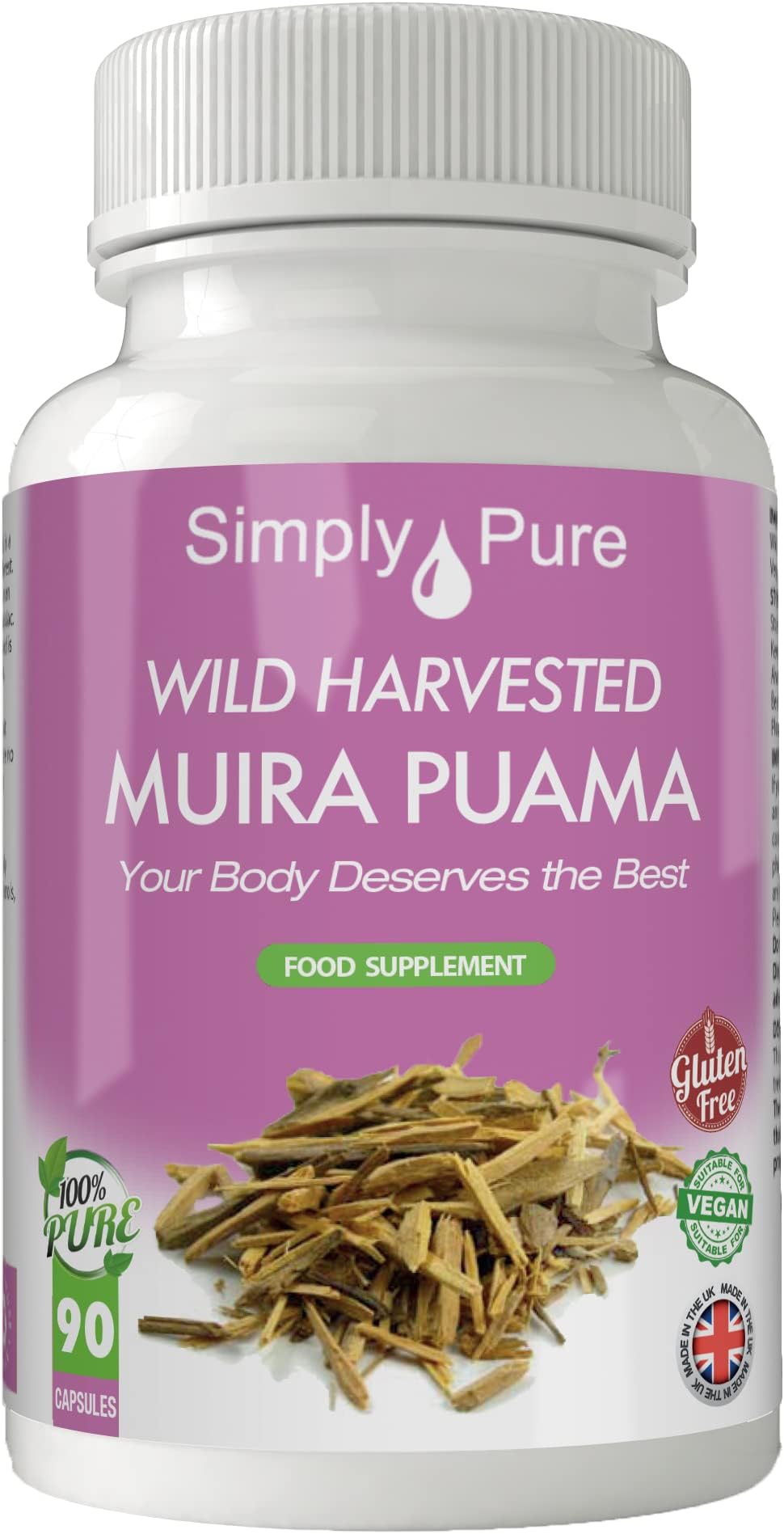 Wild Harvested Muira Puama | Natural Tonic for Men and Women | 'Potency Wood' | 500mg Capsules x 90 | 100% Pure | Gluten Free | GM Free | Vegan