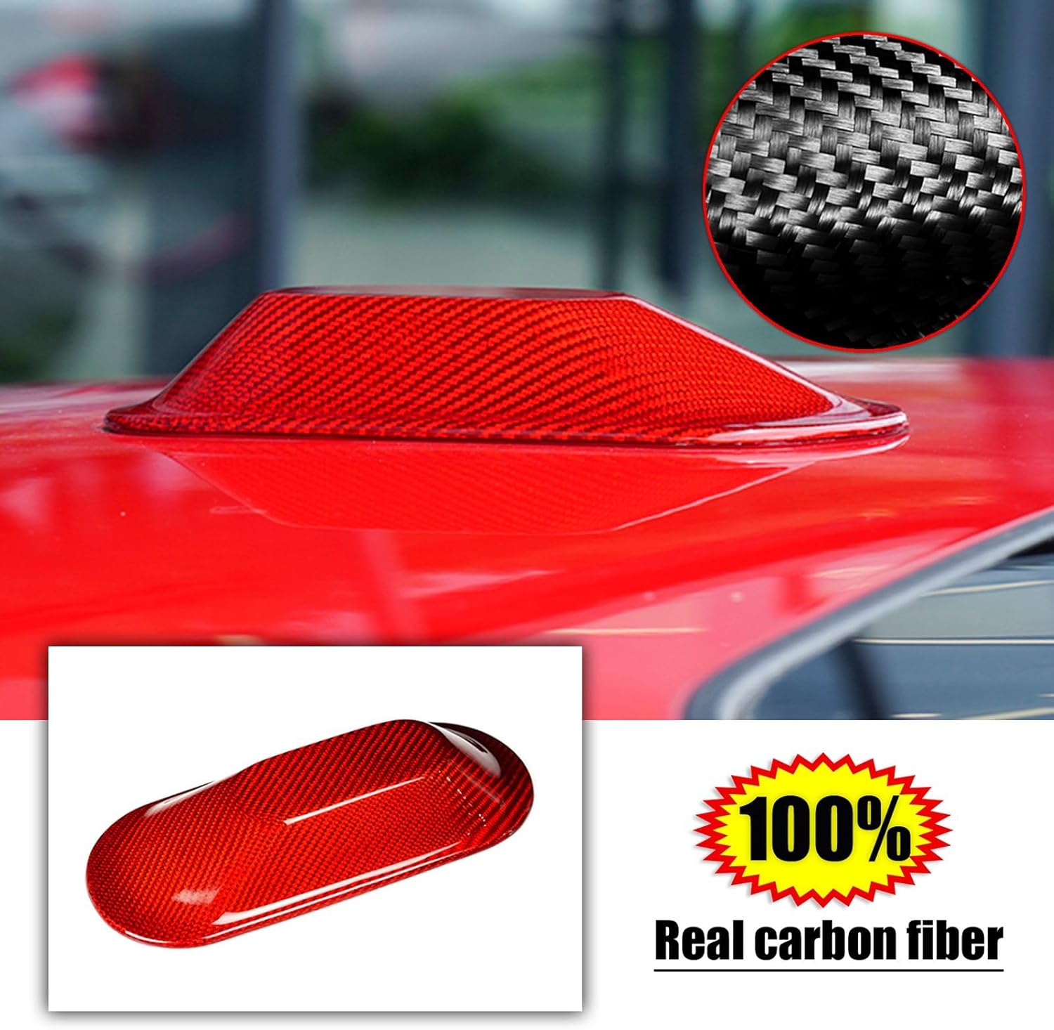 Carbon Fiber Car Roof Antenna Cover Cap Aerial Base Compatible with Mini Cooper S E SE J01 EV J05 Aceman 2024-2025, Red