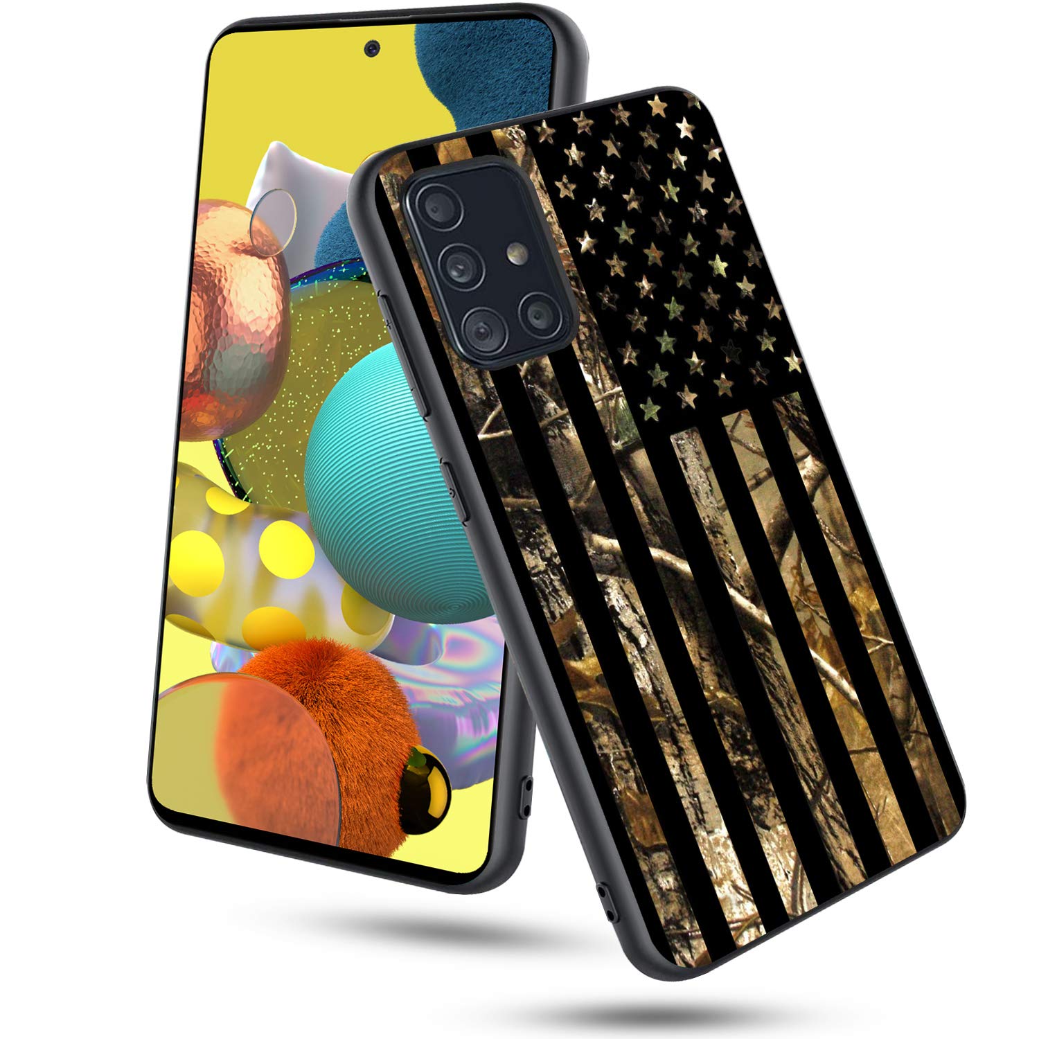 CICPLKSE for Galaxy A51 5G Case (Not Fit A51 4G),Soft Silicone Rubber Bumper Case Full Body Protection Shockproof Cover Case Drop Protection for Samsung Galaxy A51 5G,Camo Forest American Flag