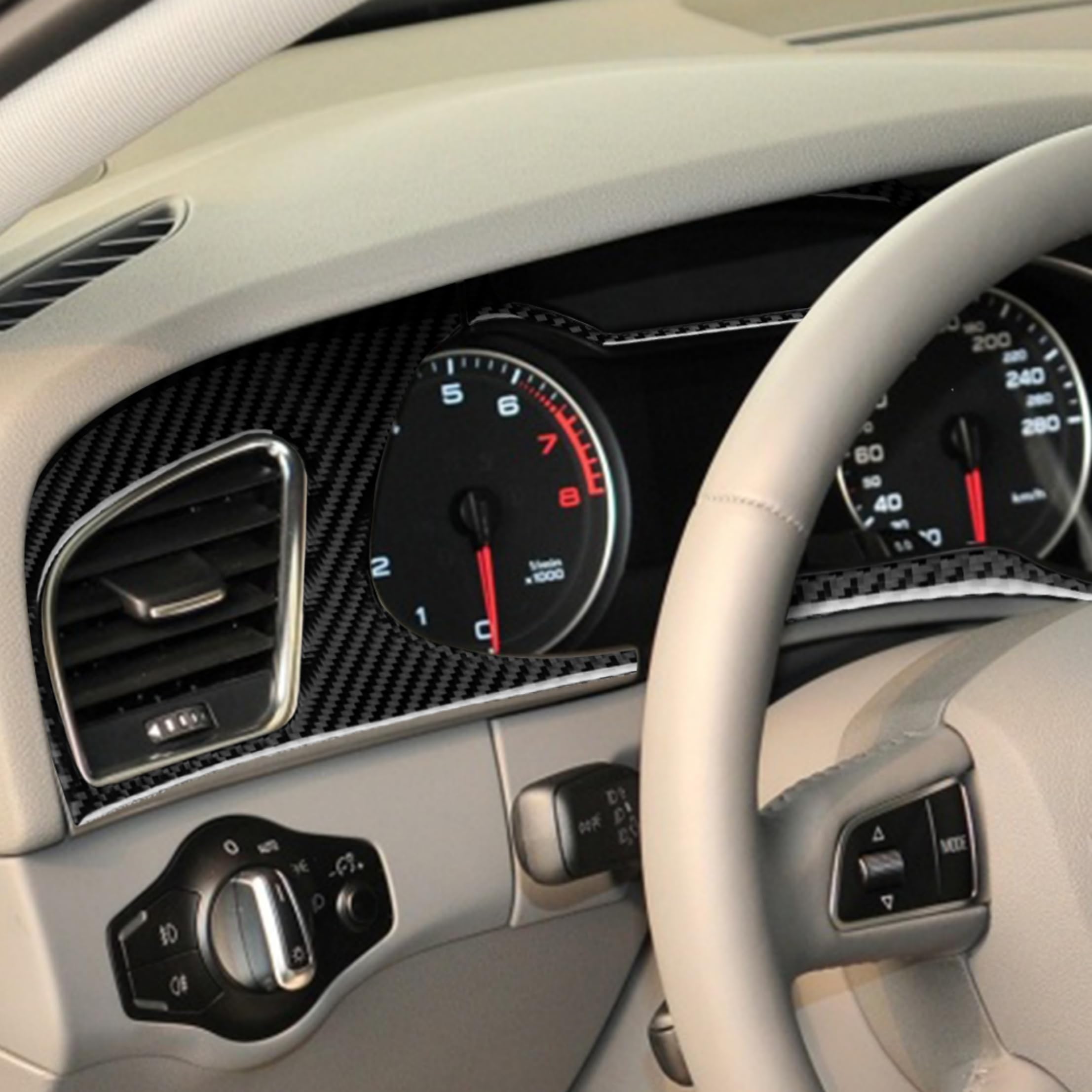 Kohlefaser-Autozubehör, Dekoration, Aufkleber, Zierleiste, kompatibel mit Audi A4 B8 BK 2009–2016 (Armaturenbrett-Tachometer 09–12)