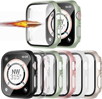 JZK 6 Pack Case with Screen Protector for Apple Watch Series 9/8/7 41mm