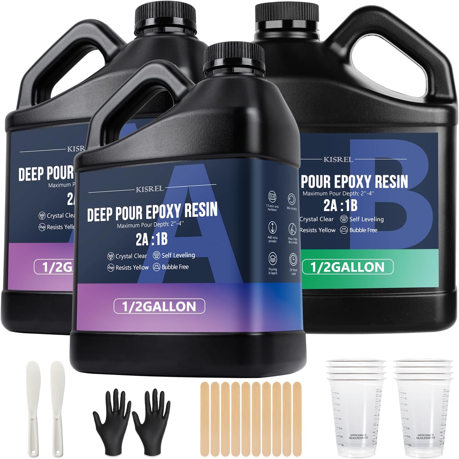 KISREL Deep Pour Epoxy Resin, 1.5 Gallon Resin Epoxy Kit (2:1) for 2-4 Inch Pour Depths，Bubble Free, Low Odour, Crystal Clear Casting Resin for Table Tops, River Tables, Wood Fillers, Crafts
