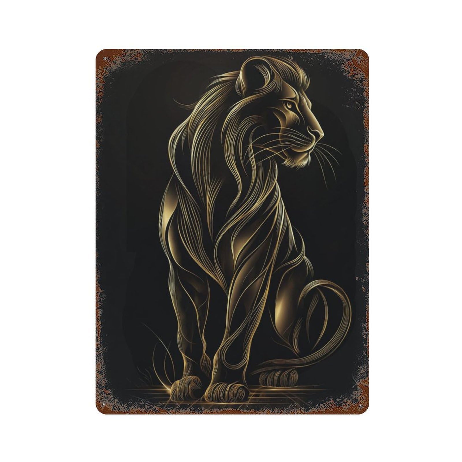 Majestic Gold Lion Profile Vintage Rust Metal Sign 15.7"x11.8", Farmhouse Wall Decor for Garage, Pub Or Kitchen