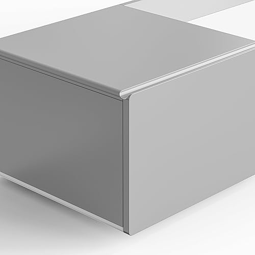 Miniatura 6 de Voohek Lujoso soporte de perfil bajo con 2 puertas de vidrio estriado, centro de entretenimiento con 4 cajones, mesa consola multimedia para