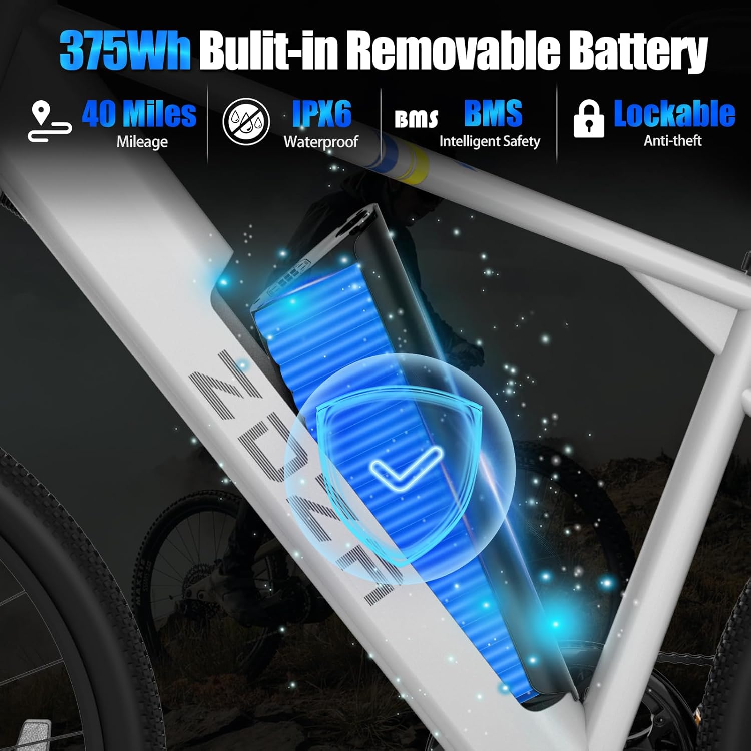 ZDZA Electric Bike, 1000W Peak Motor, 26” E Bike for Adults, 40 Miles Range & 22 Mph Ebike, Electric Bicycle for Commute, 7 Speed & Colorful LCD Display