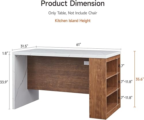 Miniatura 2 de ONBRILL Tabla completa de mesa de isla de cocina de 61 x 31 pulgadas con espacio de almacenamiento, toma de corriente y luces LED, mesa de comedor