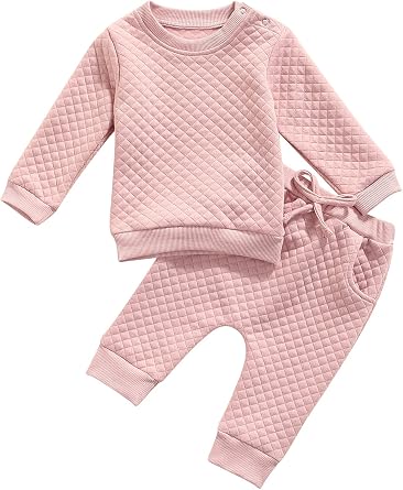 Newborn Baby Boy Girl Clothes Gender Neutral Sweatsuit Unisex Solid Outfit Long Sleeve Warm Pullover Pant Set