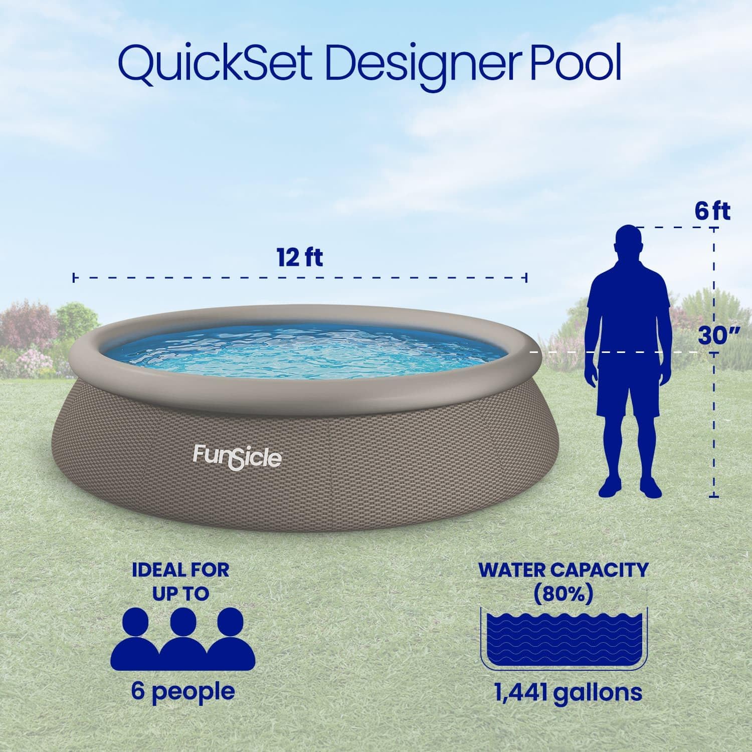 Funsicle 12' x 30" Quickset Designer Above Ground Pool & Pump, Double Rattan, Age 6 & up