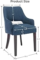 Vista 3 de Juego de 2 sillas de comedor modernas, tapizadas, de lino, con respaldo abierto medio y patas de madera, sillón para el hogar, cocina y restaurante