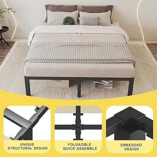 Miniatura 25 de ROIL Bastidores de cama de tamaño individual de 18 pulgadas con listones de madera anchos, plataforma resistente de 3500 libras, no necesita somier,