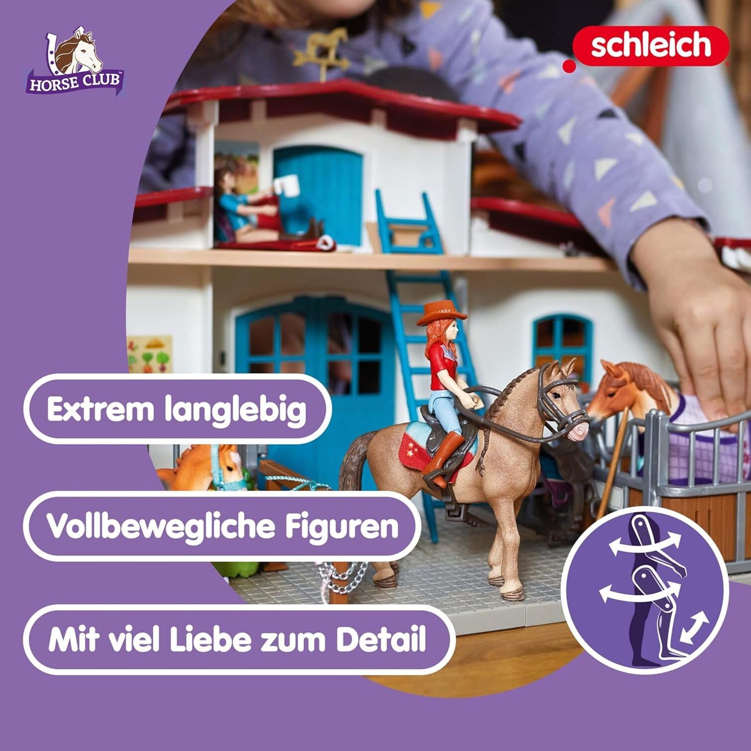 schleich HORSE CLUB | Reiterhof 42567 | Pferdestall mit Hannah, Lisa, 3 Pferden, Pferdeboxen und viel Zubehör | Geschenk für Mädchen & Jungen | Kinder Pferde Spielzeug ab 5 Jahren | Set aus 115 Teilen
