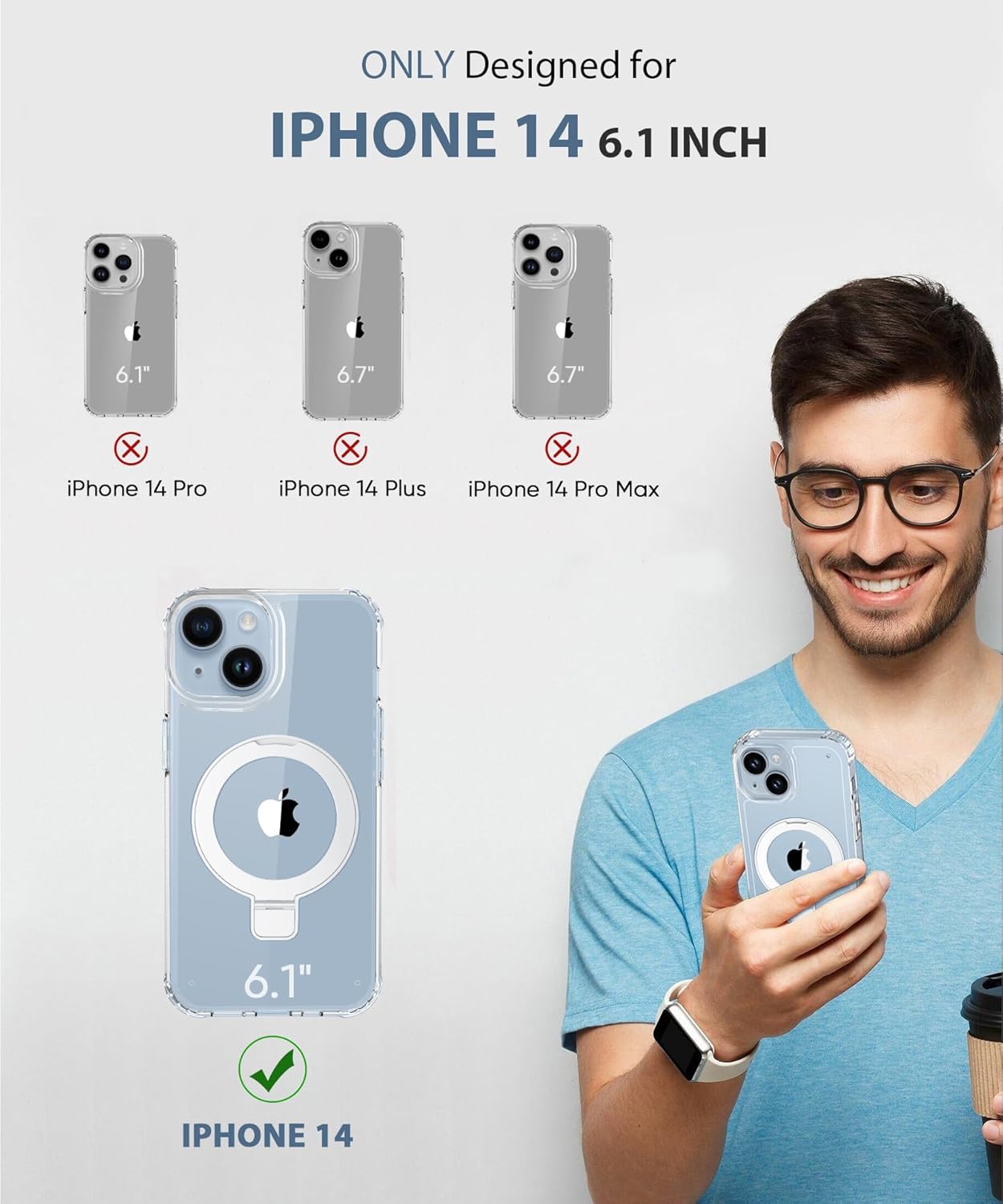 Bundle - iPhone 14 Case (Clear) + iPhone 14 Case Magnetic Stand Series (Clear), with Camera Lens Protector, Shockproof Protective Bumper Phone Case 6.1 Inch