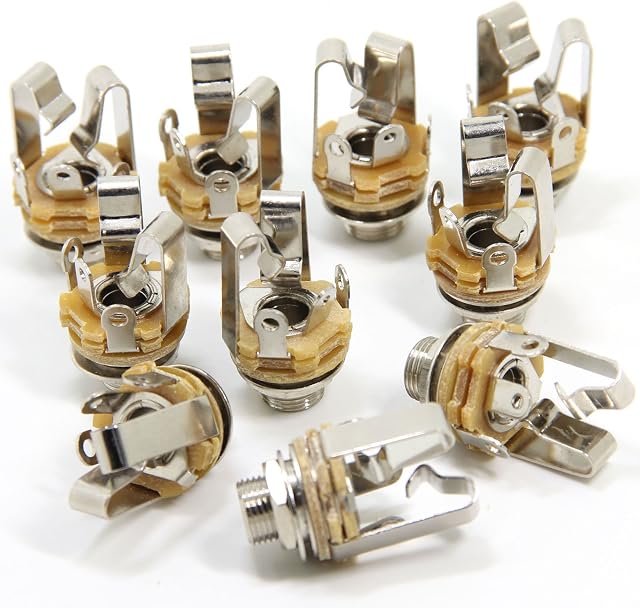 Ancable 10-Pack 1/4" Stereo Female Jack -6.35mm TRS Panel Mount Socket with Washer and Nut Solder Type for Guitar Pedals Bass Fender Footswitch and Any Other Applications with 6.35mm
