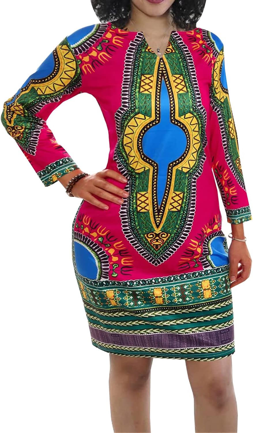 Women's Bodycon Dashiki African Midi Dresses Bohemian Vintage Club Dress with Pocket - Image 2